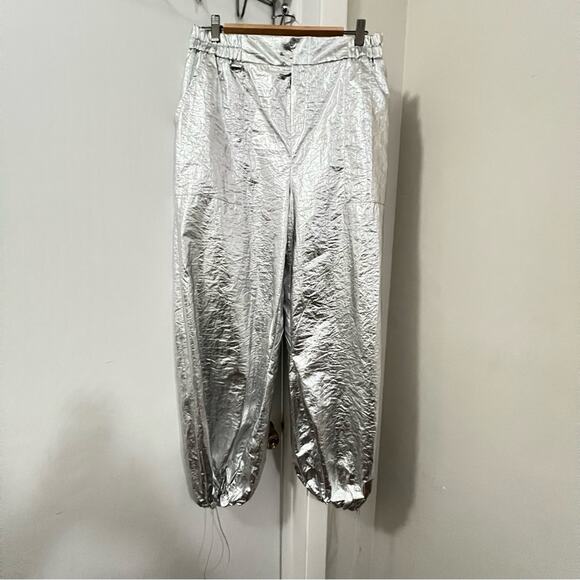 Zara Silver WIDE LEG METALLIC PANTS Size Large - Picture 10 of 13